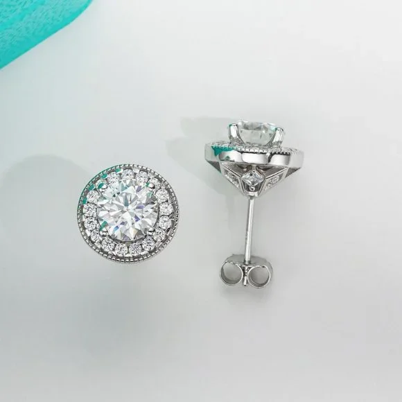 Certified 2.4 ct. t.w.Moissanite Diamond Halo Stud Earrings NEW